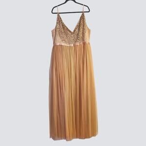 Bhldn Anthropologie Avery Beaded Tulle Maxi Full Length Dress Women's Size 24